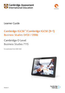 Cambridge Business Studies Learner Guide IGCSE/O Level