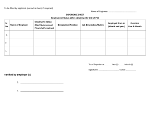 Sample of Experience Sheet