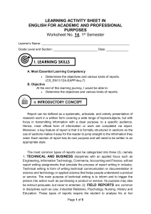 Report Writing Worksheet: Objectives & Types