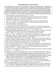 Chemistry Exam Review: Calculations for SCH 3U1