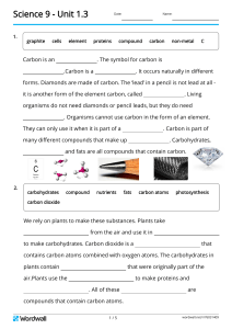 Carbon Cycle Worksheet: Science 9 Unit 1.3