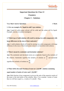 CBSE Class 12 Chemistry Chapter 2 - Solutions Important Questions 2023-24