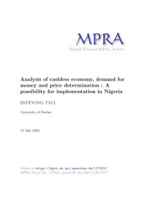 Analysis of cashless economy, demand for money and price determination: A possibility for implementation in Nigeria 