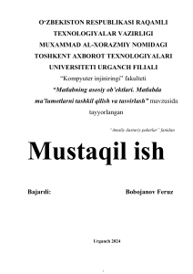 Matlab asoslari bo'yicha mustaqil ish