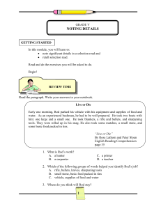 Reading Comprehension Worksheet: Noting Details