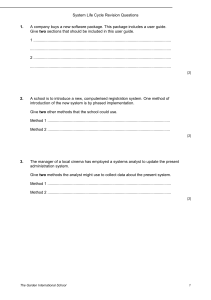 System Life Cycle Revision Questions