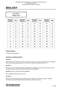 Cambridge Biology 9700 June 2021 Examiner Report