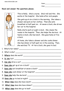 Reading Comprehension Worksheet: Nelly the Nurse