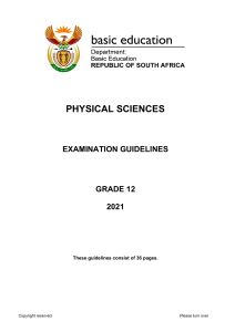 Physical Sciences Grade 12 Exam Guidelines 2021