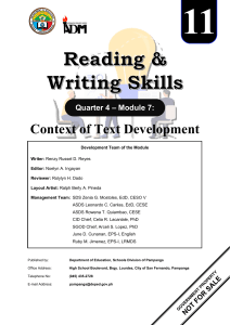 Reading & Writing Skills Module: Context of Text Development