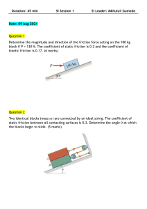 Physics SI Session Worksheet: Friction & Kinematics