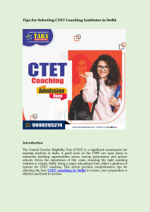 Tips for Selecting CTET Coaching Institutes in DelhiT Coaching Institutes in Del