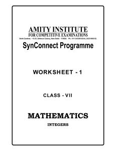 Work Sheet Integers Grade 7th