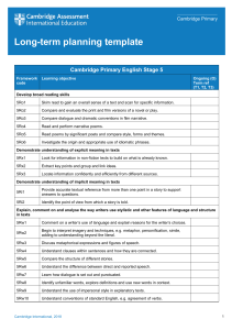 Cambridge Primary English Stage 5 Planning Template