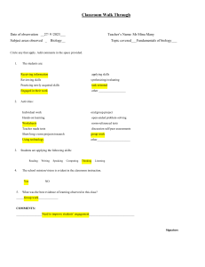 Classroom Walk Through -Gr 10 Biology