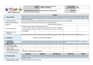 Daily Lesson Log: Research Questions