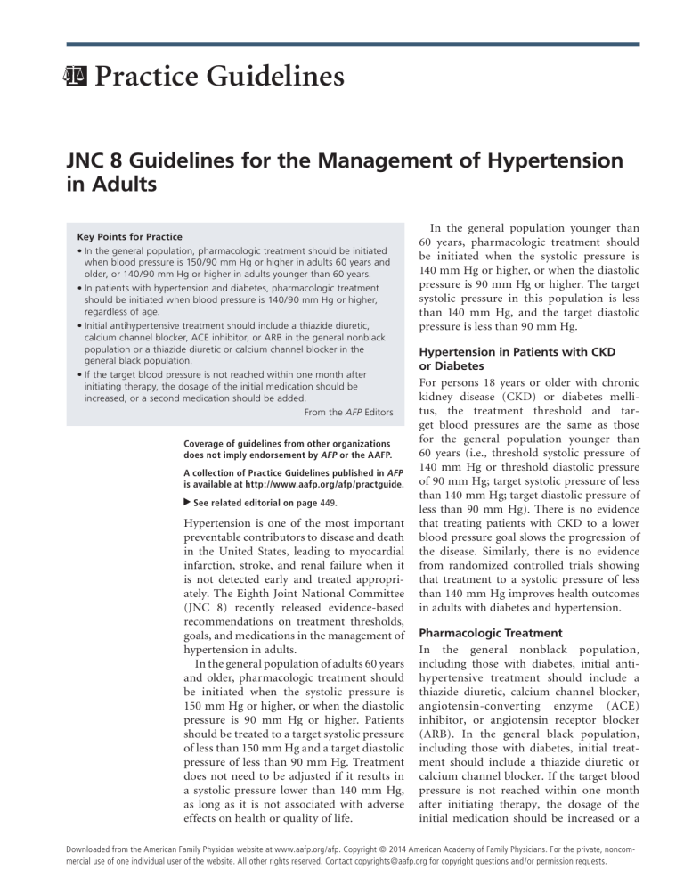 JNC 8 Hypertension Guidelines for Adults