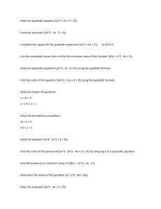 Quadratic Equations Worksheet