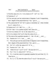 Grade 9 Math Test: Polynomials, Quadratics, Factorization