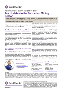 Tax Updates in the Tanzanian Mining Sector