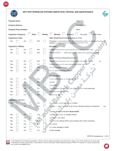 Wet Pipe Sprinkler System Inspection Checklist