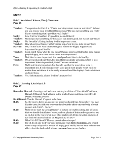 Q2e Listening & Speaking 3 Audio Script: Nutrition