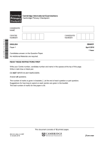 Cambridge Primary Checkpoint English Exam Paper