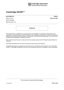 Cambridge IGCSE Math 0580/31 Mark Scheme May/June 2021