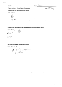 Completing the Square Worksheet