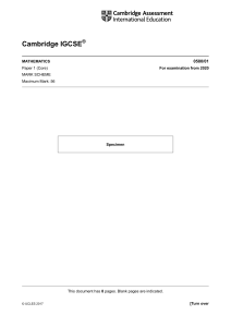 Cambridge IGCSE Math Mark Scheme 0580/01