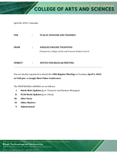 NOTICE OF THE MEETING 10th Regular Meeting