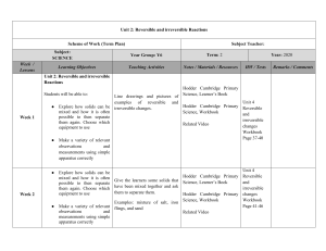 Year 6 Science: Reversible Reactions Term Plan