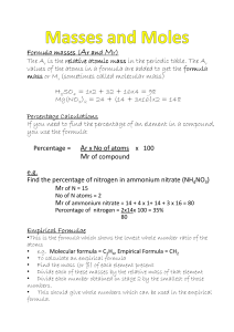 Masses and Moles Chemistry Worksheet