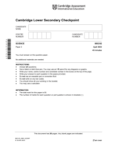 CAIE Lower Secondary Science (0893) April 2023 Paper 2 Questions