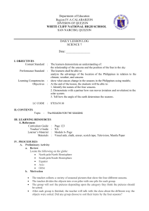 Science 7 Daily Lesson Log: Reasons for Seasons