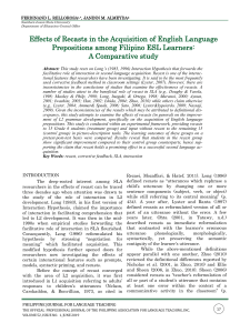 Effects of Recasts in the Acquisition of English Language Prepositions among Filipino ESL Learners