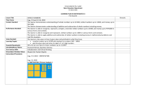 Math 3 Learning Plan: Whole Numbers, Place Value, Rounding