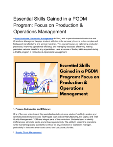 Essential Skills Gained in a PGDM Program  Focus on Production & Operations Management