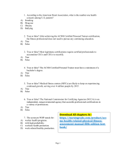 ACSM's Health-Related Physical Fitness Assessment Manual, Fifth Edition ACSM Test Bank