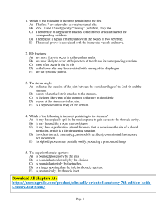 Anatomy Test Bank: Thorax, Ribs, Lungs, Pleura