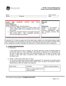 Working Capital & Cash Management Student Activity Sheet