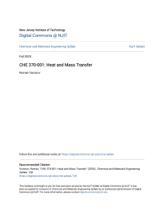 CHE 370-001  Heat and Mass Transfer