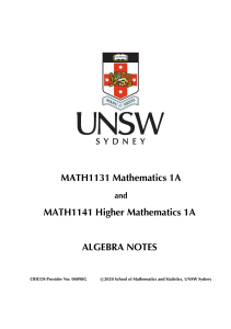 MATH1131/1141 Algebra Notes