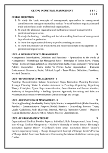 GE3792 INDUSTRIAL MANAGEMENT  SYLLABUS