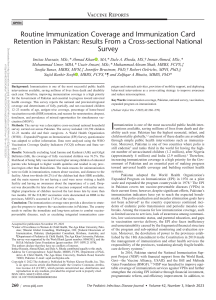 Immunization Coverage in Pakistan: National Survey Results