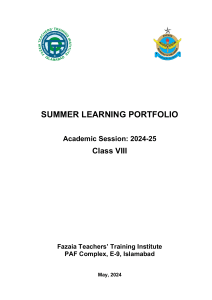 Class VIII - Summer Learning Portfolio 