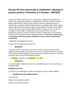 Secolul XX: Democrație vs. Totalitarism - Sinteză