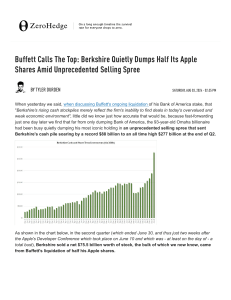 Buffett Calls The Top  Berkshire Quietly Dumps Half Its Apple Shares Amid Unprecedented Selling Spree   ZeroHedge