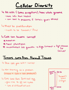 Cellular Diversity, Tumors, and Cancer Lecture Notes