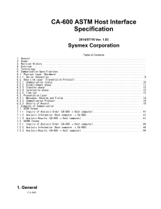 CA-600 ASTM Host Interface Specification